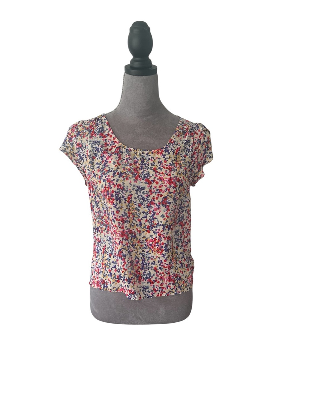 Forever 21 Multicolor Floral Scoop Neck Cap Sleeve Top